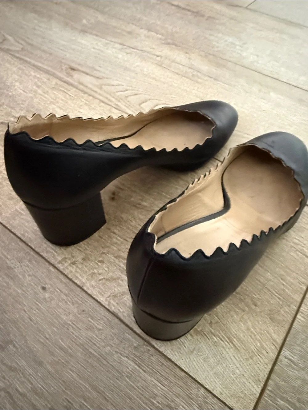Chloe Black Scalloped Block Heel Pumps - Picture 2 of 5